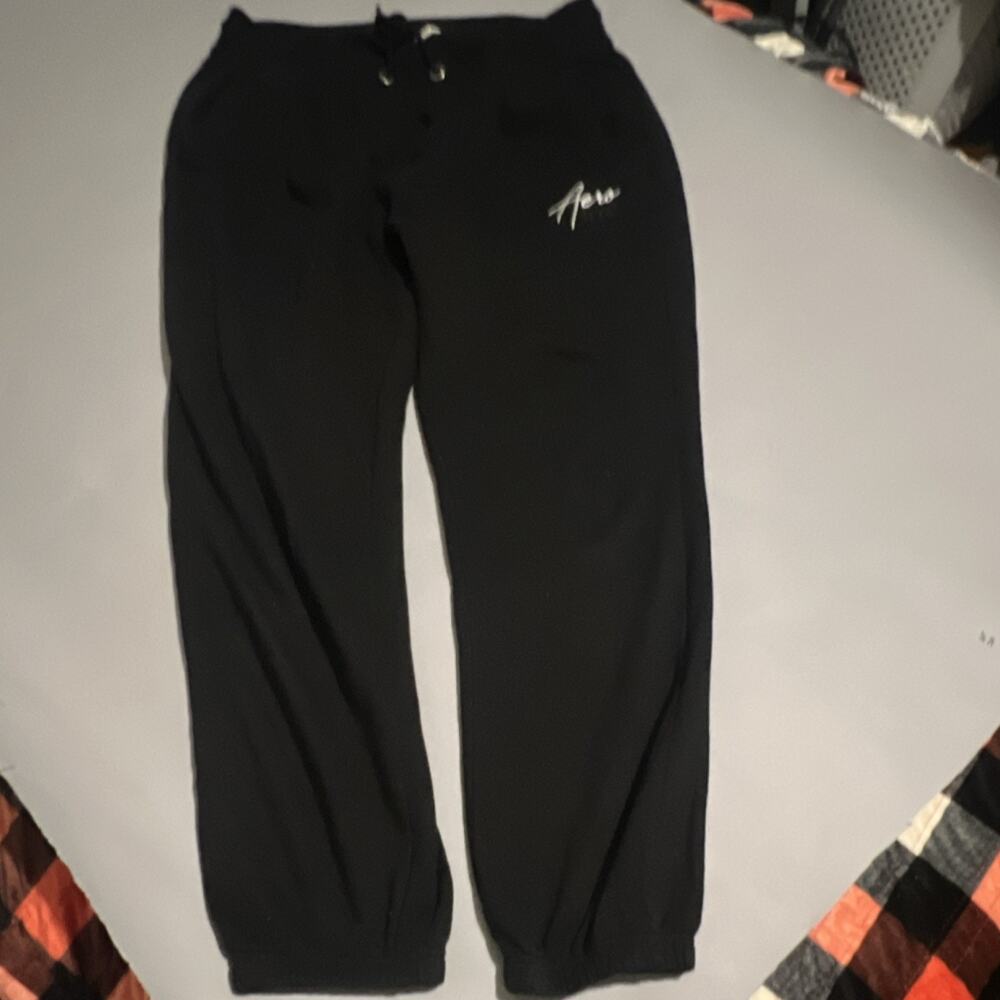 Aéropostale Women's Black Jogger Pants Elastic Waist Drawstring Logo Size M
